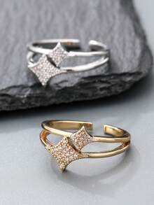 1枚星形立方氧化锆戒指，镀金/镀银，日常佩戴，礼品之选，宰牲节配送 - 星星戒指 - 查看 1