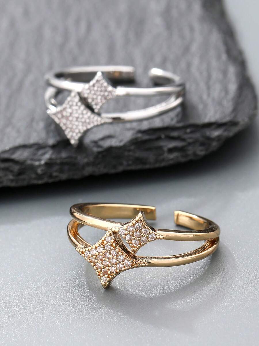 1枚星形立方氧化锆戒指，镀金/镀银，日常佩戴，礼品之选，宰牲节配送 - 星星戒指 - 查看 1