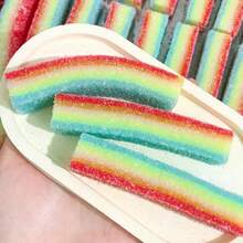 Creative Sour Strip Colorful Fruit Soft Candy Squeeze Toy, Stretchable Stress Relief Soft Toy, Filled Soft Candy Realistic Fruit Candy Realistic Creative Rainbow Candy Realistic Sour Sugar Squeeze Toy - Multicolor - View 8