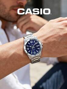 Reloj de cuarzo analógico con correa de acero inoxidable Casio MTP-VD01D-2B, accesorio de uso casual, regalo para hombres - Azul - Ver 4