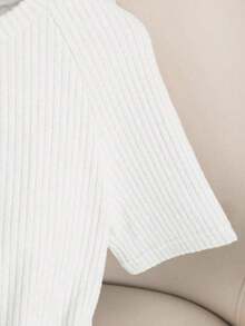 Body entero elegante casual nueva  2026 cuello redondo manga corta punto canalé ceñido básico mujer uso diario primavera otoño - Blanco - Ver 5