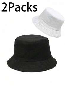 2pcs Unisex Bucket Hat, Beach Sun Hat, Suitable For Men Women And Teenagers, UPF 50+, Foldable, Summer Travel Beach Sun Hat, Reversible - Multicolor - View 1