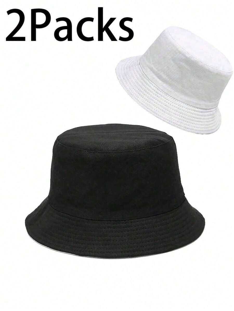 2pcs Unisex Bucket Hat, Beach Sun Hat, Suitable For Men Women And Teenagers, UPF 50+, Foldable, Summer Travel Beach Sun Hat, Reversible - Multicolor - View 1