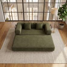 Modern Convertible Floor Sofa Bed, No Assembly Compression Couch, Deep Seat Lounge Sofa For Small Spaces, Soft Corduroy Fabric Sleeper Couch With Pillows - 橄欖綠 - 查看 6