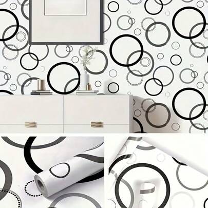 1 Roll Of Modern Circle Wallpaper, Instant Peeling And Sticking Wallpaper, Self-Adhesive Removable Waterproof Wallpaper, Suitable For Modern Vinyl Film On Walls, Bedrooms, Kitchens, Home Decoration Paper