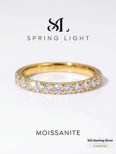1pc 4-Claw Round Design D-Color Sparkling Moissanite Diamond Ring, Women's S925 Sterling Silver Romantic Engagement/Wedding/Eternity/Birthday/Christmas Jewelry Gift