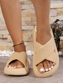New Soft & Comfortable Slippers, Minimalist Strap Slides For Indoor & Outdoor Wear, Suitable For All Seasons - Khaki - View 10