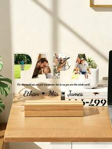 Customized Photo And Text Acrylic Photo Frame With Wooden Base, Personalize Your Photo, Gift For Dad, Home Decor, Birthday, Father's Day - Multicolor 2 - View 3