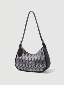 2025 Crescent-Shaped Shoulder Bag, New Fashionable Classic And Versatile Design With Letter Pattern Decoration, Solid Color, Waterproof PU Material, Handbag And Shoulder Bag, Suitable - 米色 - View 8