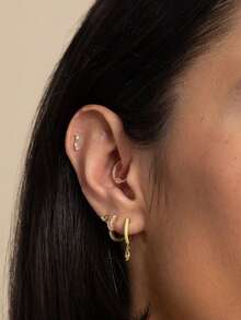 925纯银彩虹锆石小巧穿孔耳环，适合女孩日常佩戴 - Zircon Piercing - 查看 2
