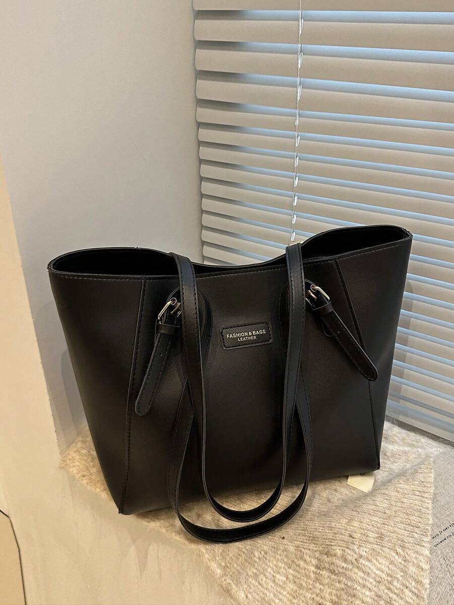 Bolso de tote plegable de gran capacidad con doble correa, adecuado para mujeres para compras, viajes, actividades al aire libre, eventos de negocios, regalo para mamá - Negro - Ver 1