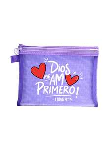 励志化妆包，印有“Dios Me Amó Primero!”和心形图案，拉链便携多功能旅行收纳包，多色可选 | 适合日常、旅行、校园使用，适用于日常使用、旅行、度假、商务出行、通勤和校园生活 | 节日/复活节/母亲节/独立日/婚礼季/毕业季/周年纪念日送给女性的完美礼物 - 彩色 - 查看 13