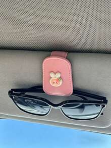 Rabbit Shaped Eyeglasses Clip, Car Sun Visor Card Holder, Leather Cute Girly Car Storage Organizer - A - View 2