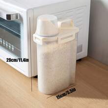 1pc Moisture-Proof & Insect-Proof Rice Storage Canister, Suitable For Rice, Flour, Red Beans, Mung Beans, Coffee Beans And Other Grains Storage, With Portable Measuring Cup, Household Kitchen Grain Storage Box - White - View 3