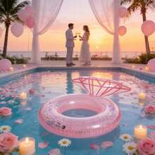 Pool Floats, Inflatable Diamond Ring Pool Float, Large Engagement Ring Floatie For Bachelorette Party, Swim Tube River Lake Wedding Bride Stagette Decor Fun Raft For Adults, Gold - Pink - View 11