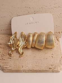 6-18 Geometric Textured Hoop & Water Drop Earrings, Golden Fashion Bohemian Style, Suitable As Gift For Family And Friends On Holidays (This Product Is Made Of ABS Plastic, Please Check The Material Carefully) - Gold-6 - View 4