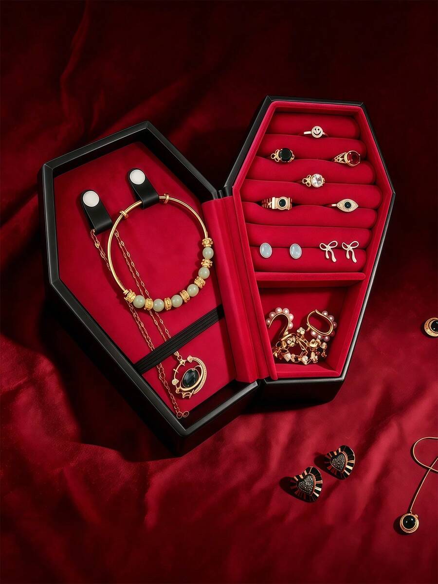 1 Hộp đựng đồ hình quan tài sáng tạo, hộp đựng đồ đa năng phong cách Gothic, hộp đựng trang sức lót nhung đen, phụ kiện đàn guitar, nhẫn, bông tai, dây chuyền, hộp đựng đồ trang trí độc đáo dùng cho Halloween và hàng ngày. - Nhiều màu - Xem 1
