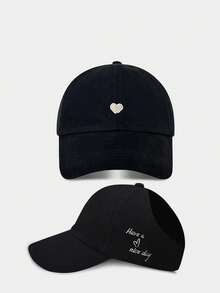Mũ lưỡi trai nữ mùa hè, kiểu búi tóc rối cao, thêu hình trái tim 1/3, mũ chống nắng đa năng, mũ snapback. - Nhiều màu - Xem 12