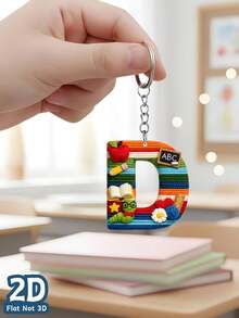 2D Flat Style, Unisex Gift, Plush Texture Teacher Theme Letter A-Z Pattern Acrylic Keychain, Keyring, Backpack Pendant, Birthday Gift, Party Favor, Souvenir, 2D Flat Style - Rainbow - View 8