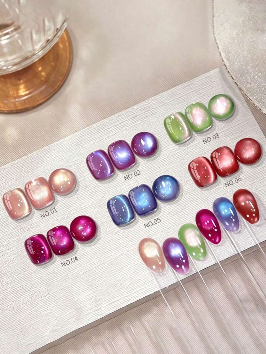 12ml 2026 Seasonal Dazzling Rainbow Fruit-Colored Light Dopamine Dual-Light Purple-Blue Light Skin-Tone Crystal Glass Bead Whitening Icy Transparent Light Gold Cat-Eye Gel Nail Polish. Nail Art Salon And Beauty Care, Long-Lasting With UV Lamp.