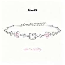 Bộ 1 vòng cổ và vòng tay Hello Kitty Sakura hoạt hình dễ thương đính đá, thiết kế trang sức hợp kim có thể điều chỉnh hình hoa anh đào, món quà ngọt ngào đa năng lý tưởng dành cho các cô gái hâm mộ, vòng tay hạt pha lê, vòng tay sáng tạo, món quà hoàn hảo cho bạn bè và người yêu! Quà tặng ngày Valentine, quà tặng ngày lễ - Nhiều màu - Xem 8
