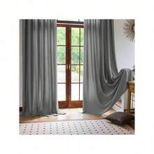 Plain Velvet Curtain With 8 Buttons (1 Piece), Soft And High Quality Fabric, Enhances The Style Of Your Home, Perfect To Complement Any Modern Decor Style. - 灰色的 - 查看 4