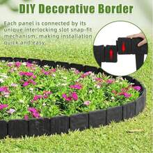 12pcs/37ft Plastic Garden Border Decorative Flower Bed Fence Set, Waterproof Flexible Stone Pattern Plastic Lawn Edging For Yard Landscape - Multicolor - View 4