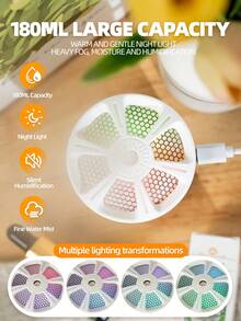 180mL Mini Air Aromatherapy Humidifier, 10ml Essential Oil, Car Large Mist, Quiet Multi-Color Light Humidifier, Compact Air Conditioner Room Humidifier, Refillable Water Tank, Battery Not Included, USB Powered, Christmas Gift/Valentine's Day/Birthday Gift - 多色 - 查看 3