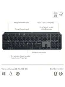 Logitech 罗技 MX Keys S 无线键盘，超薄设计，流畅精准的静音打字体验，可编程按键，背光，蓝牙连接，USB-C 充电，兼容 Windows PC、Linux 和 Chrome 浏览器。 - 查看 9