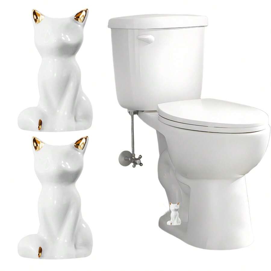 ZBEZBE 2Pcs Toilet Bolt Caps Tall White Ceramic Lovely Cat,Animal Shape Toilet Floor Bolts Covers Replacement Bathroom Decor Avoid Rusting Toilet Bolts Cover-White - 狐狸-白色 - 查看 1