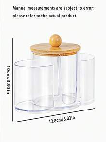 Caja de almacenamiento de plástico transparente con tapa de bambú con diseño de lazo rosa en 3 en 1, organizador de maquillaje de escritorio con tres agujeros redondos, caja de almacenamiento de cosméticos transparente con tres compartimentos - Caja de almacenamiento de tocador moderno con tapa, ideas de regalo para mujeres - Multicolor - Ver 9