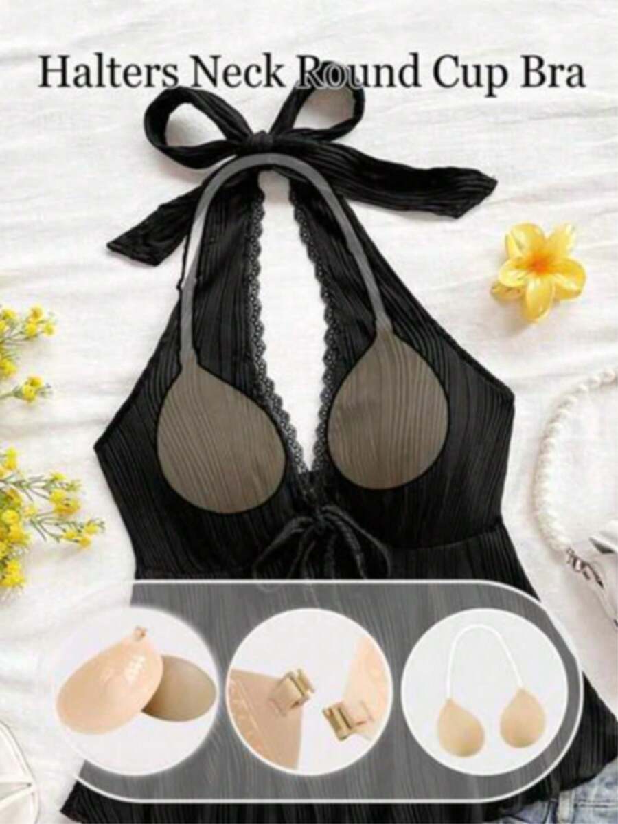 1pc New Strapless Round Cup Push-Up Invisible Self-Adhesive Bra, With Adjustable Shoulder Strap Suitable For Camisole And Backless Dress - Clear - View 1