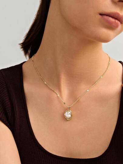 1PC Elegant French Baroque Faux Pearl Pendant Necklace, Vintage Style Women's Simple Daily Wear Party Jewelry, Versatile Fashion Accessory