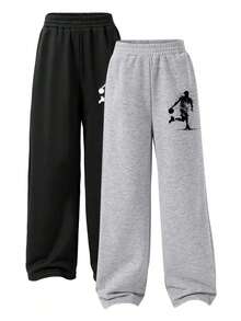 2pcs/Set Boys' Basketball Graphic Loose Comfortable Sports Pants, Soft & Suitable For All Seasons - Multicolor - View 2