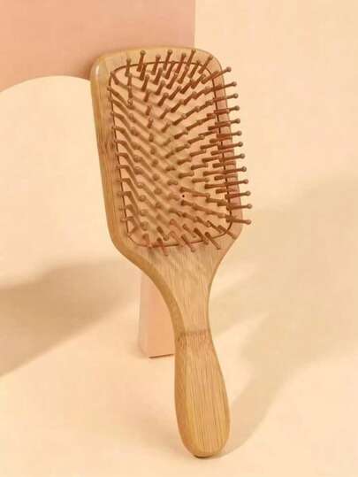 1 pieza Peine de bambú con cojín de aire grande, Cepillo de bambú con mango, Peine de bambú natural, Cepillo de paleta para desenredar, Apto para hombres y mujeres, Cepillo de masaje portátil para el cuero cabelludo para cabello fino/rizado/seco