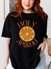 Minimalist Simple LookSimple Fruit-Patterned Short-Sleeved T-Shirt, Cute Cocktail Style, Fashionable TopFashionable Vintage Inspired Women's Top - Black - View 1