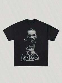 Camiseta masculina Drake Graphic 2026 - Camiseta preta de manga curta com gola redonda e estampa de grafite branca, ideal para todas as estações, modelagem regular, camiseta com estampa marcante, perfeita para qualquer estação, camiseta casual | Camiseta com estampa marcante | Camiseta de algodão resistente para uso casual, camisetas vintage, camisetas com estampas, estilo streetwear, camisetas engraçadas, Halloween, presente, impressa e enviada dos EUA. - Preto - Ver 6