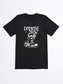 Camiseta negra con estampado de calavera y texto Expensive and Talks Back para uso casual - Negro - Ver 2
