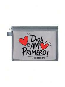 励志化妆包，印有“Dios Me Amó Primero!”和心形图案，拉链便携多功能旅行收纳包，多色可选 | 适合日常、旅行、校园使用，适用于日常使用、旅行、度假、商务出行、通勤和校园生活 | 节日/复活节/母亲节/独立日/婚礼季/毕业季/周年纪念日送给女性的完美礼物 - 彩色 - 查看 15