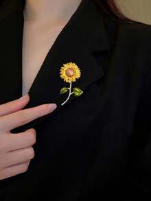 1 Stück Retro Zinklegierung Sonnenblumen Brosche, zeigt Individualität und Eleganz, geeignet für Studentenoutfit im Alltag, vielseitiges Accessoire für Frühlingsausflüge - Gelb - Übersicht 3