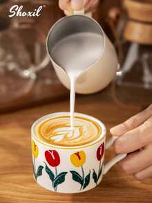 shoxil 1 chiếc cốc sứ hình hoa tulip thủ công - 350ml, cốc cà phê/trà thanh lịch, phù hợp cho gia đình, văn phòng và quán cà phê | Dùng được trong lò vi sóng và máy rửa chén - Cốc cà phê hoa tulip - Xem 4