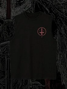 Men's Wide Shoulder Dark Sleeveless Tank Top, Round Neck Knit Fabric, Suitable For Summer Sports Training Basketball Tank Top - Black - View 6