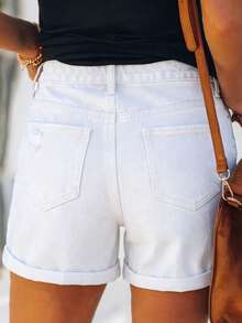 Quần jeans nữ mùa hè mới, kiểu dáng rộng rãi, rách nhẹ, màu trơn, bạc màu, phong cách đường phố Mỹ, đa năng, thích hợp cho kỳ nghỉ. Màu trắng. - trắng - Xem 3