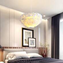 Lámpara colgante de plumas, estilo nórdico, minimalista, moderna, acogedora, romántica, creativa, lámpara personalizada para sala de estar, sin bombilla - Blanco - Ver 5