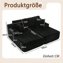 2-Sitzer Relax-Schlafsofa,Lounge-Sessel,weich Kordstoff, mit seitlicher Magazintasche, Getränkehalter und Kissen,geeignet für Wohnzimmer, Spielzimmer, Arbeitszimmer, Gästezimmer und Wohnung,Black - Noir - Voir 2