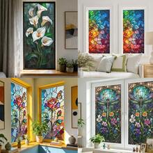 1 pieza Lirio, Rosa y Libélula Película de Vidrio Colorida, Adhesivo Decorativo de Ventana con Protección de Privacidad de Adherencia Estática, Adecuado para Baño, Sala de Estar, Dormitorio, Oficina - película esmerilada - Ver 2