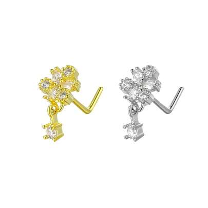 1 chiếc khuyên mũi hình chữ L đính đá Zirconia hình hoa, trang sức xỏ khuyên bằng thép không gỉ đính đá sang trọng, unisex.