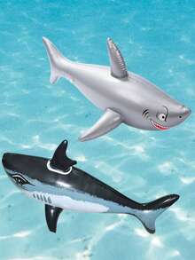 1pc Inflatable Shark Rider, Cartoon Shark Inflatable Float, Water Fun Toy (Handle Color Random), Pool Inflatable, Beach Essentials, Pool Float - Multicolor - View 7