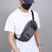 Túi đeo hông đa năng chống thấm nước dành cho nam, túi đeo chéo vai bằng nylon nhẹ với dây đeo có thể điều chỉnh, túi đeo hông nhiều ngăn phù hợp cho du lịch và sử dụng hàng ngày, màu xám/đen/xanh dương. - Nhiều màu - Xem 3