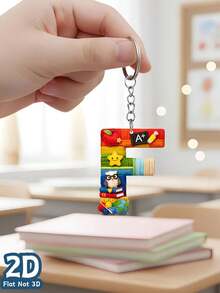 2D Flat Style, Unisex Gift, Plush Texture Teacher Theme Letter A-Z Pattern Acrylic Keychain, Keyring, Backpack Pendant, Birthday Gift, Party Favor, Souvenir, 2D Flat Style - Rainbow - View 11